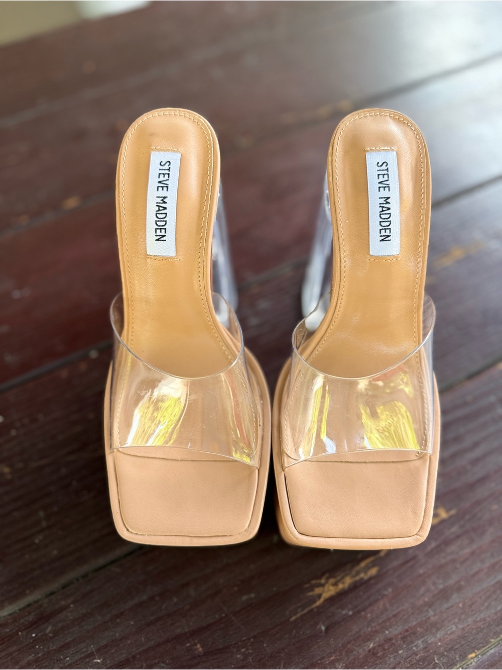 Steve Madden Nude & Clear Platform Clear Block Heel Women’s 6